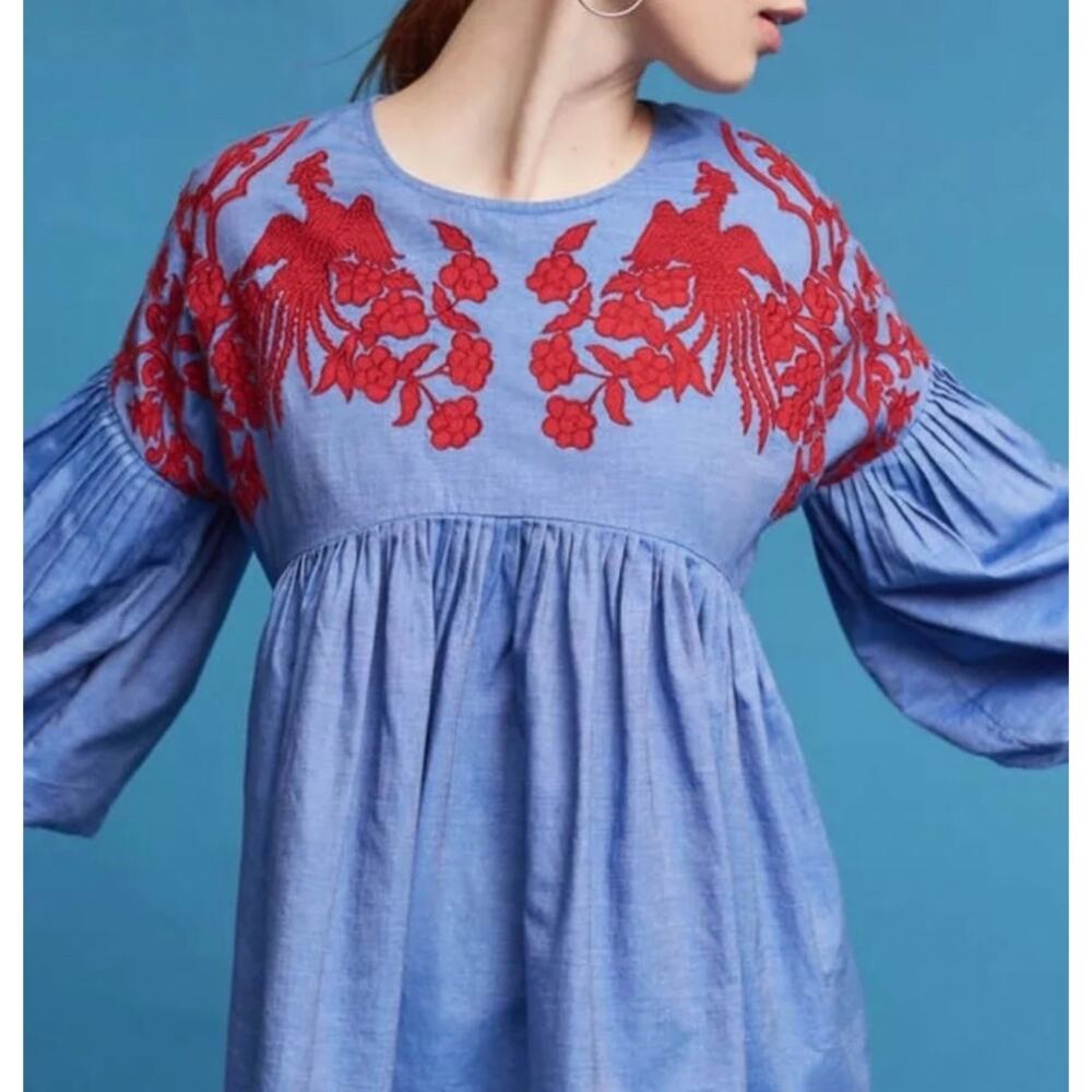 Hemant and Nandita Denim embroidered Trapeze Top. Medium